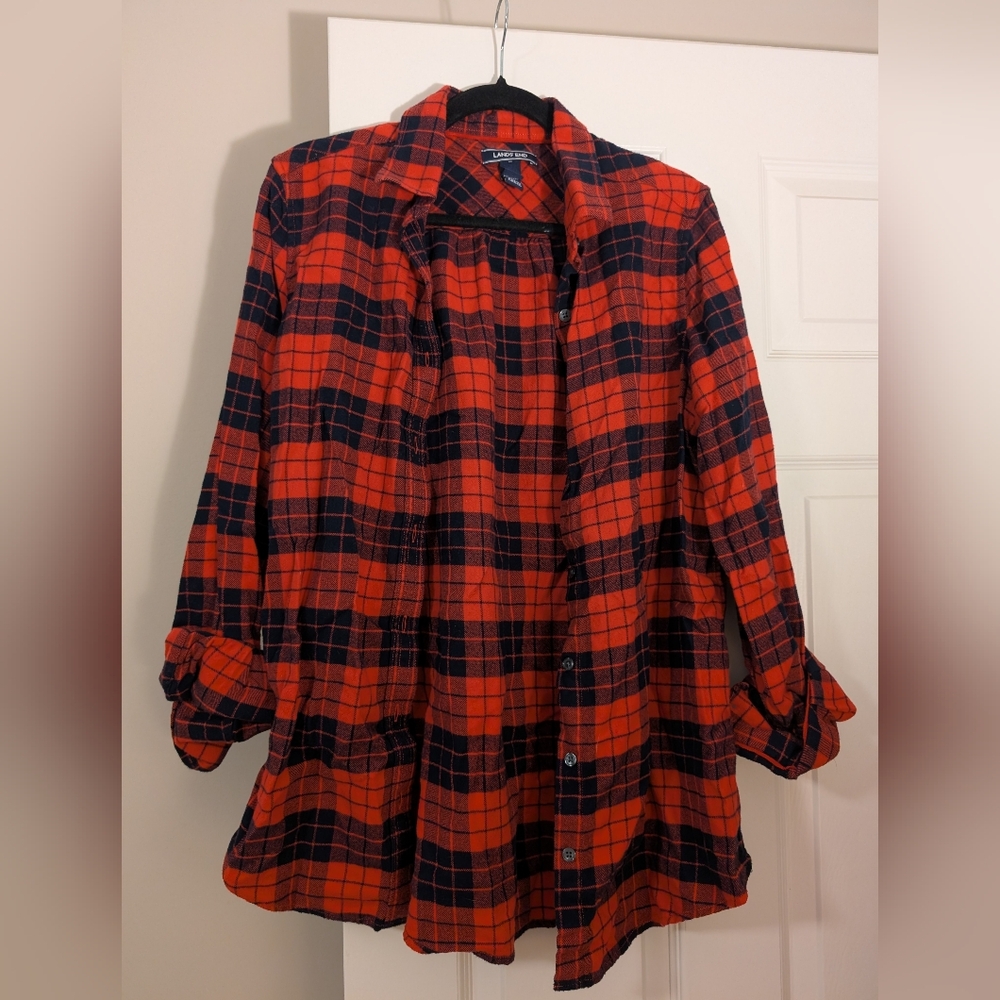 Lands End Red and Black Plaid Shirt